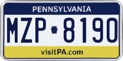 PA license plate MZP8190
