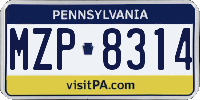 PA license plate MZP8314