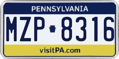 PA license plate MZP8316