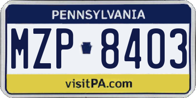 PA license plate MZP8403