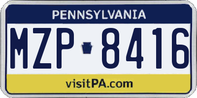 PA license plate MZP8416