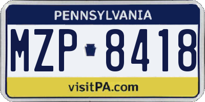 PA license plate MZP8418