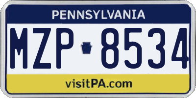 PA license plate MZP8534