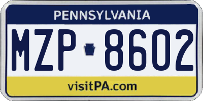 PA license plate MZP8602