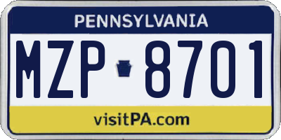 PA license plate MZP8701