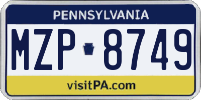 PA license plate MZP8749