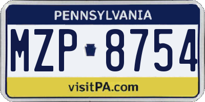 PA license plate MZP8754