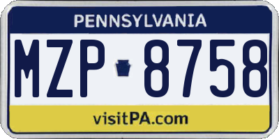 PA license plate MZP8758