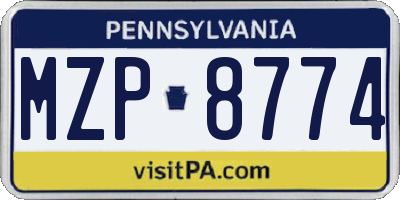 PA license plate MZP8774
