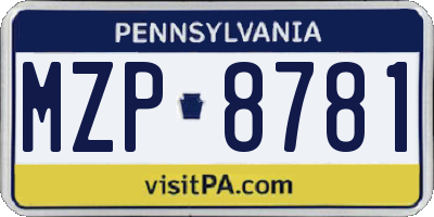 PA license plate MZP8781