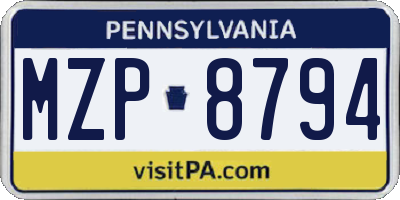 PA license plate MZP8794