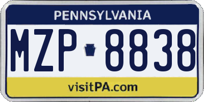 PA license plate MZP8838
