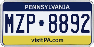 PA license plate MZP8892