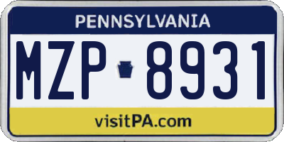 PA license plate MZP8931