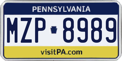 PA license plate MZP8989