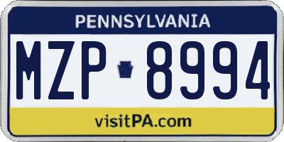 PA license plate MZP8994