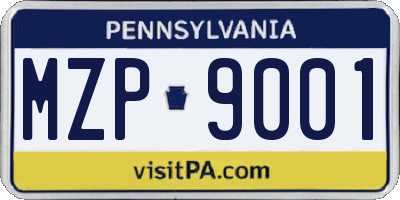 PA license plate MZP9001