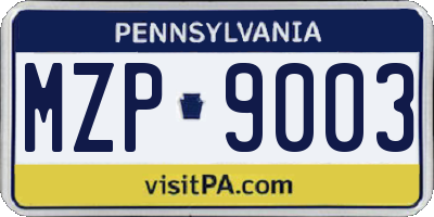 PA license plate MZP9003