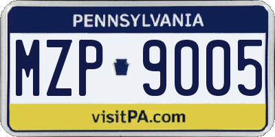 PA license plate MZP9005