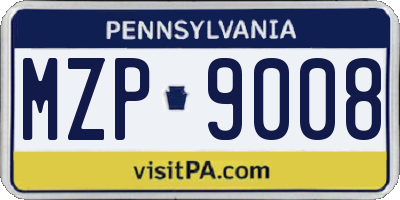 PA license plate MZP9008