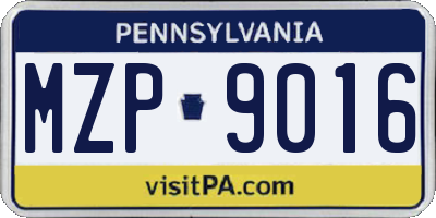 PA license plate MZP9016