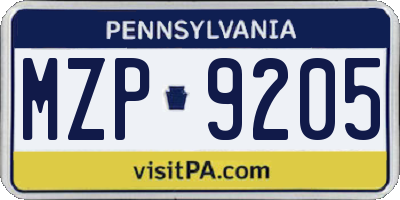 PA license plate MZP9205