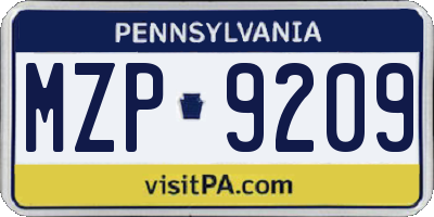 PA license plate MZP9209