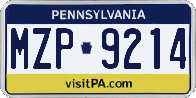 PA license plate MZP9214