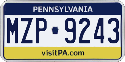 PA license plate MZP9243