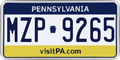 PA license plate MZP9265