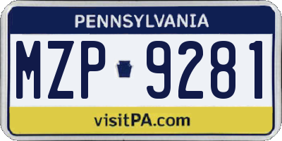 PA license plate MZP9281