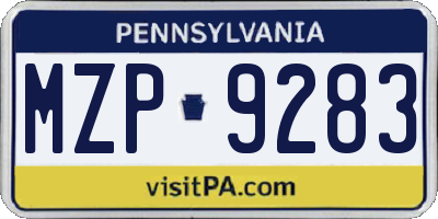 PA license plate MZP9283