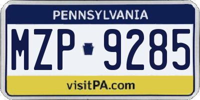 PA license plate MZP9285