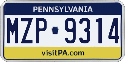 PA license plate MZP9314