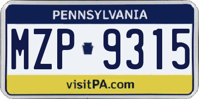 PA license plate MZP9315