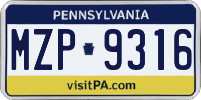 PA license plate MZP9316