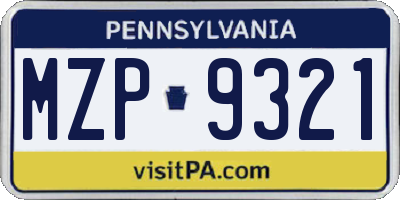 PA license plate MZP9321