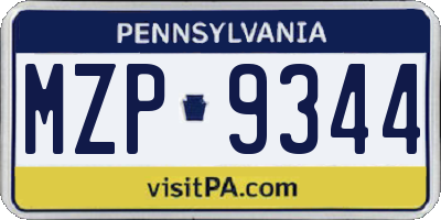 PA license plate MZP9344