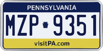 PA license plate MZP9351