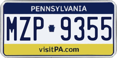 PA license plate MZP9355