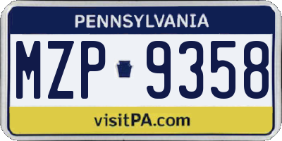 PA license plate MZP9358