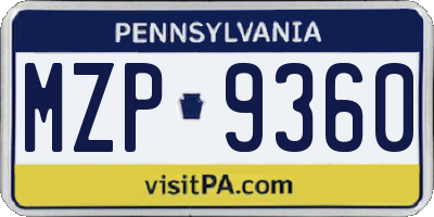 PA license plate MZP9360