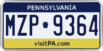 PA license plate MZP9364