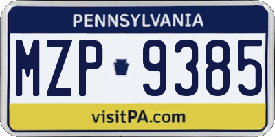 PA license plate MZP9385