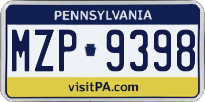 PA license plate MZP9398