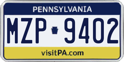 PA license plate MZP9402