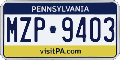 PA license plate MZP9403