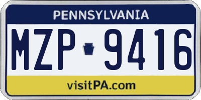 PA license plate MZP9416
