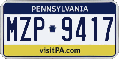 PA license plate MZP9417