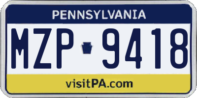 PA license plate MZP9418